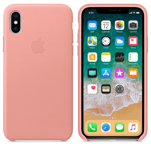 Apple Leather Case для iPhone X бледно‑розовый фото 3